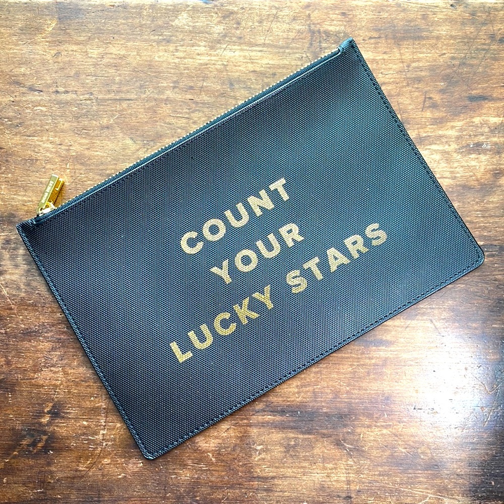 NWOT INDIA HICKS Lucky Star Slim Clutch / Pouch / Bag, Black & Gold